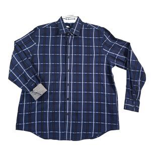 Tasso Elba Men's Shirt 100% Cotton XL 17-17.5 Long Sleeve Plaid Flip Cuff NWOT